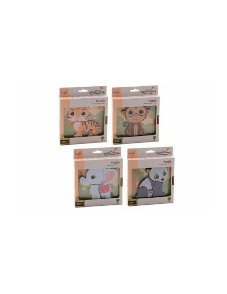 BN-80097_tiger,Joueco - Puzzle din lemn certificat FSC, Familia Wildies, Tigru, 15x18.5 cm, 12 luni+,4 piese, Multicolor