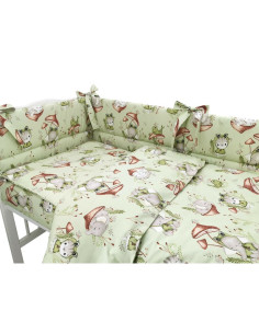 BN-6426972023320,Qmini - Lenjerie patut 3 piese, Cu protectie laterala, Din bumbac certificat Oeko Tex Standard 100, Pentru patu 2