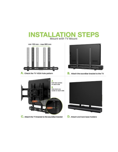 ICA-SP-SB06,Suport universal pentru soundbar, reglabil, 3 variante instalare, Negru