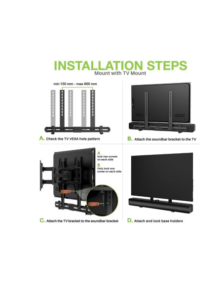 ICA-SP-SB06,Suport universal pentru soundbar, reglabil, 3 variante instalare, Negru