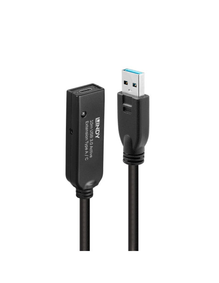 LY-43376,Lindy 43376, 10 m, USB A, USB C, USB 3.2 Gen 1 (3.1 Gen 1), 5000 Mbit/s, Negru
