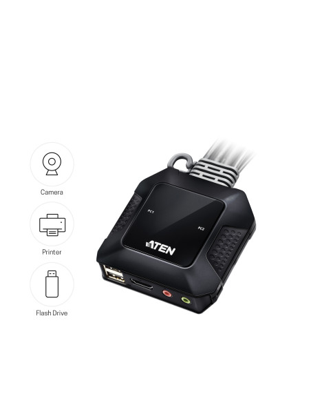 CS22H,KVM switch ATEN CS22H, 4096 x 2160 Pixel, 4K Ultra HD, 3,47 W, Negru