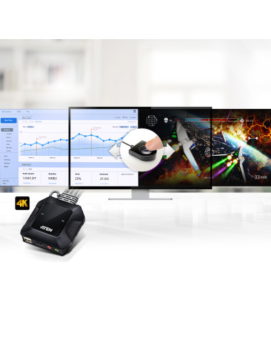 CS22H,KVM switch ATEN CS22H, 4096 x 2160 Pixel, 4K Ultra HD, 3,47 W, Negru