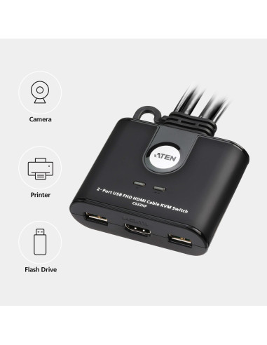 CS22HF,KVM switch ATEN CS22HF, 1920 x 1200 Pixel, Full HD, 1,5 W, Negru