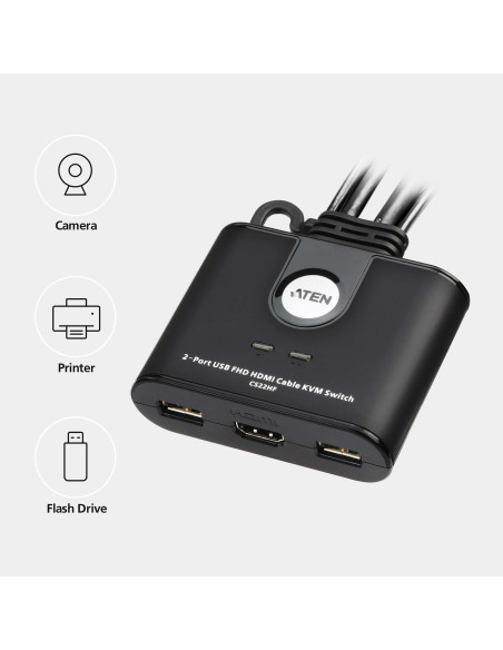 CS22HF,KVM switch ATEN CS22HF, 1920 x 1200 Pixel, Full HD, 1,5 W, Negru