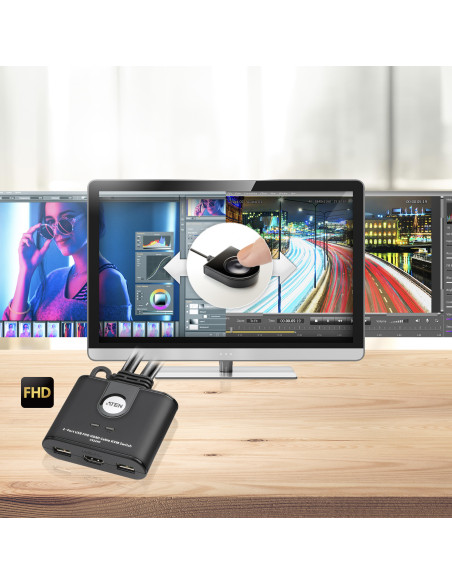 CS22HF,KVM switch ATEN CS22HF, 1920 x 1200 Pixel, Full HD, 1,5 W, Negru