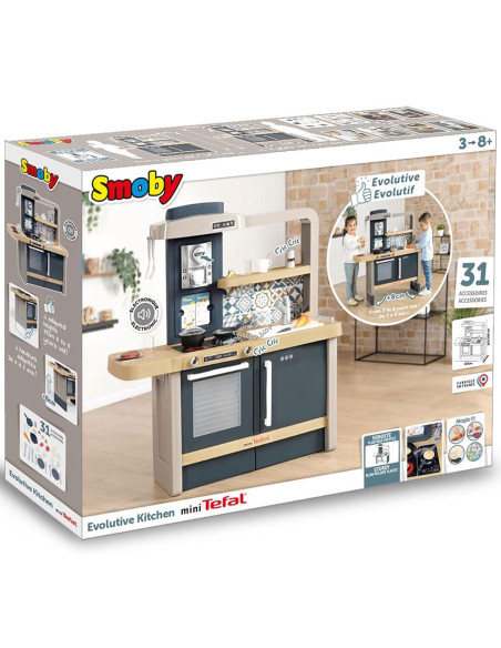 S7600312308,Bucatarie Smoby Tefal Evolutive albastru cu accesorii