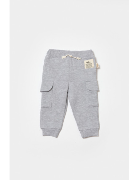 UP-BC-CSY8016-9,Pantaloni cu buzunare laterale, Two thread, 100%bumbac organic - Gri, BabyCosy (Marime: 9-12 luni)