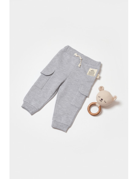 UP-BC-CSY8016-3,Pantaloni cu buzunare laterale, Two thread, 100%bumbac organic - Gri, BabyCosy (Marime: 3-6 Luni)