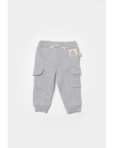 UP-BC-CSY8016-18,Pantaloni cu buzunare laterale, Two thread, 100%bumbac organic - Gri, BabyCosy (Marime: 18-24 Luni)