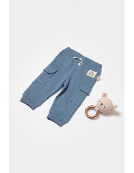 UP-BC-CSY8017-9,Pantaloni cu buzunare laterale, Two thread, 100%bumbac organic - Indigo, BabyCosy (Marime: 9-12 luni)