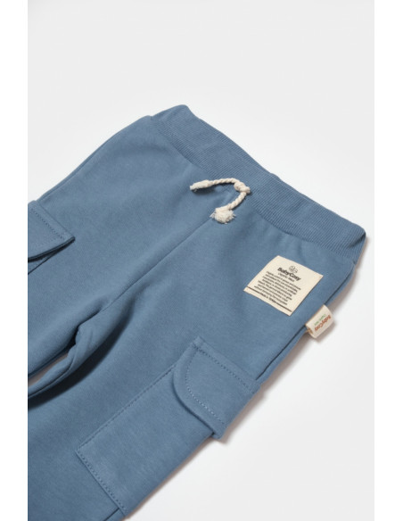 UP-BC-CSY8017-9,Pantaloni cu buzunare laterale, Two thread, 100%bumbac organic - Indigo, BabyCosy (Marime: 9-12 luni)