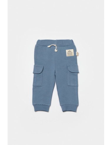 UP-BC-CSY8017-12,Pantaloni cu buzunare laterale, Two thread, 100%bumbac organic - Indigo, BabyCosy (Marime: 12-18 Luni)