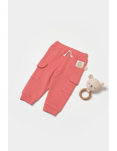 UP-BC-CSY8018-9,Pantaloni cu buzunare laterale, Two thread, 100%bumbac organic - Rose, BabyCosy (Marime: 9-12 luni)