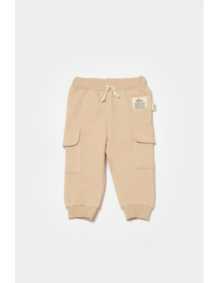 UP-BC-CSY8019-12,Pantaloni cu buzunare laterale, Two thread, 100%bumbac organic - Stone, BabyCosy (Marime: 12-18 Luni)