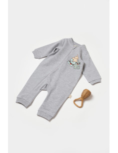 UP-BC-CSY8028-6,Salopeta cu fermoar, Two thread, BabyCosy, 100% bumbac organic, Gri (Marime: 6-9 luni)