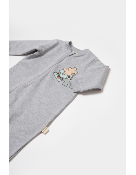 UP-BC-CSY8028-6,Salopeta cu fermoar, Two thread, BabyCosy, 100% bumbac organic, Gri (Marime: 6-9 luni)