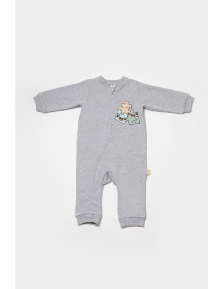 UP-BC-CSY8028-12,Salopeta cu fermoar, Two thread, BabyCosy, 100% bumbac organic, Gri (Marime: 12-18 Luni)