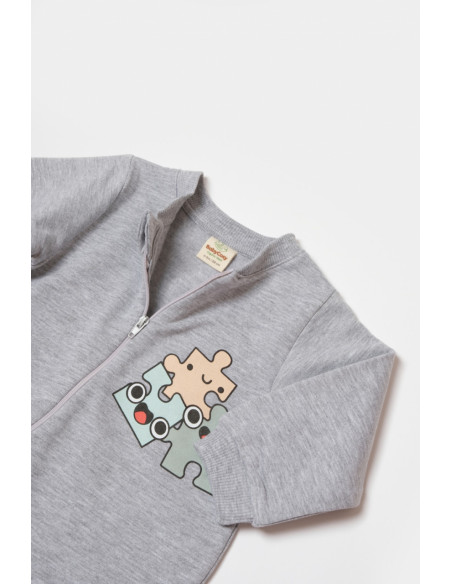 UP-BC-CSY8028-12,Salopeta cu fermoar, Two thread, BabyCosy, 100% bumbac organic, Gri (Marime: 12-18 Luni)