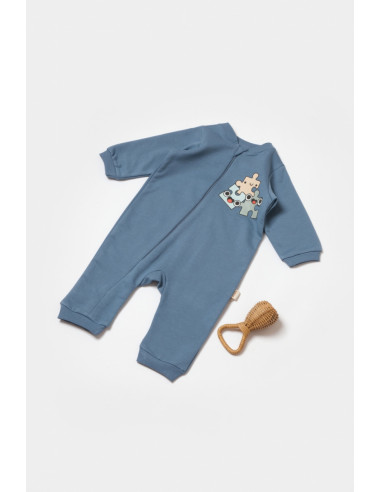 UP-BC-CSY8029-6,Salopeta cu fermoar, Two thread, BabyCosy, 100% bumbac organic, Indigo (Marime: 6-9 luni)