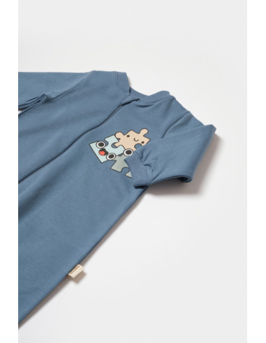 UP-BC-CSY8029-6,Salopeta cu fermoar, Two thread, BabyCosy, 100% bumbac organic, Indigo (Marime: 6-9 luni)