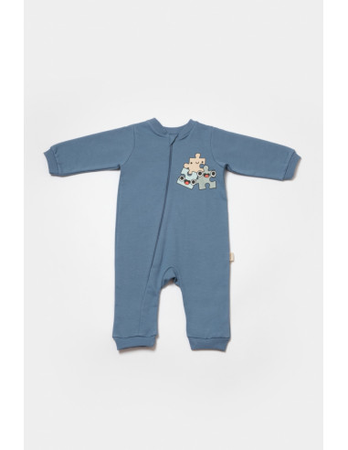UP-BC-CSY8029-3,Salopeta cu fermoar, Two thread, BabyCosy, 100% bumbac organic, Indigo (Marime: 3-6 Luni)