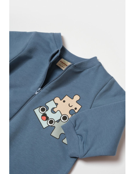 UP-BC-CSY8029-12,Salopeta cu fermoar, Two thread, BabyCosy, 100% bumbac organic, Indigo (Marime: 12-18 Luni)