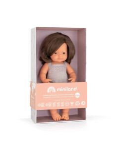 ML31284,Papusa 38 cm, fetita europeana, imbracata in salopeta tricotata 2