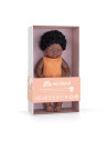 ML31289,Papusa 38 cm, fetita africana, imbracata in salopeta tricotata