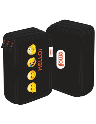 EJPE2303-1,Penar neechipat cu 3 fermoare Pigna, Negru, Motiv Emoji