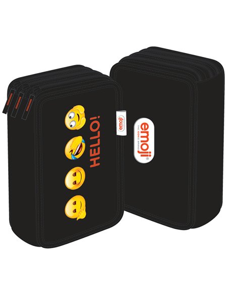 EJPE2303-1,Penar neechipat cu 3 fermoare Pigna, Negru, Motiv Emoji
