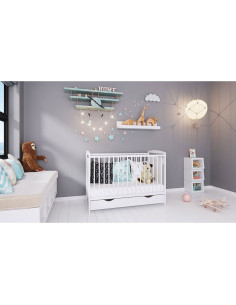 PHKAR12ALS,Patut copii din lemn Hubners Karly 120x60 alb cu sertar 2