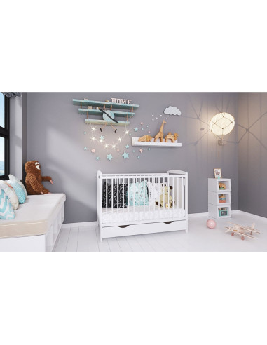 PHKAR12ALS,Patut copii din lemn Hubners Karly 120x60 alb cu sertar