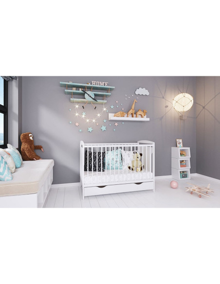 PHKAR12ALS,Patut copii din lemn Hubners Karly 120x60 alb cu sertar