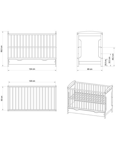 PHKAR12ALS,Patut copii din lemn Hubners Karly 120x60 alb cu sertar