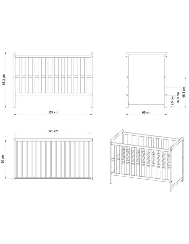PHPAU12AL,Patut copii din lemn Hubners Paula 120x60 alb