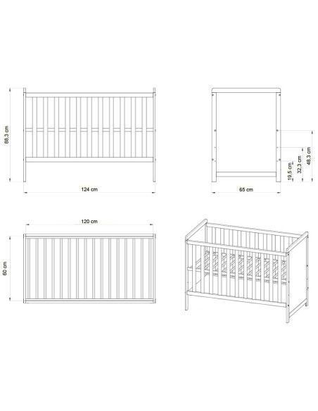 PHPAU12AL,Patut copii din lemn Hubners Paula 120x60 alb