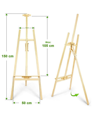 CRDSEV3_150ALB,Sevalet pictura, 150 cm, lemn de pin, inaltime reglabila, culoare alba