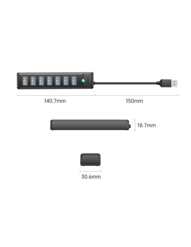 PW7U-U3-10-BK,HUB USB Orico PW7U-U3 7port-uri USB 3.0 100cm negru
