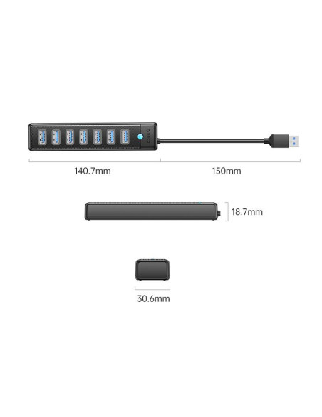 PW7U-U3-015-BK,HUB USB Orico PW7U-U3 7port-uri USB 3.0 15cm negru