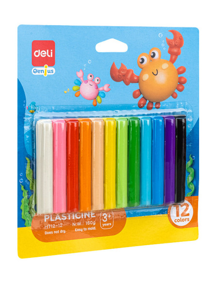 DLEH712-12,Plastilina 12 culori 160 gr deli