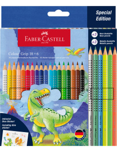 FC201546,Set promo creioane colorate 18+6 culori grip 2001 dinozauri faber-castell