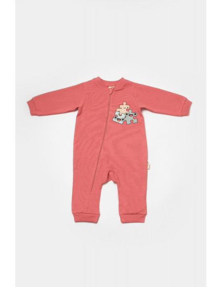 UP-BC-CSY8030-6,Salopeta cu fermoar, Two thread, BabyCosy, 100% bumbac organic, Rose (Marime: 6-9 luni)