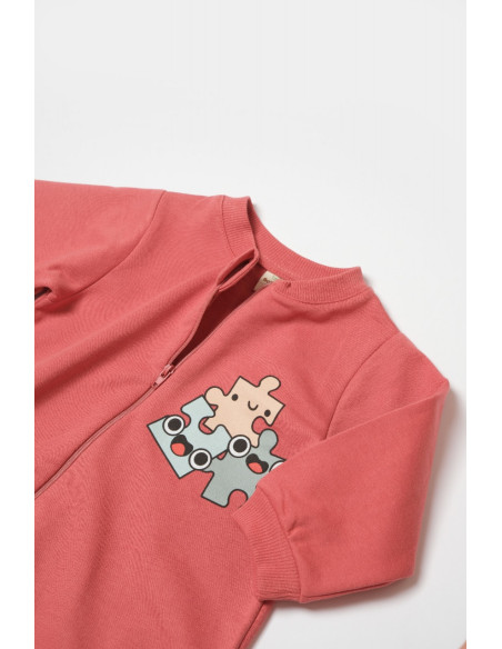 UP-BC-CSY8030-9,Salopeta cu fermoar, Two thread, BabyCosy, 100% bumbac organic, Rose (Marime: 9-12 luni)