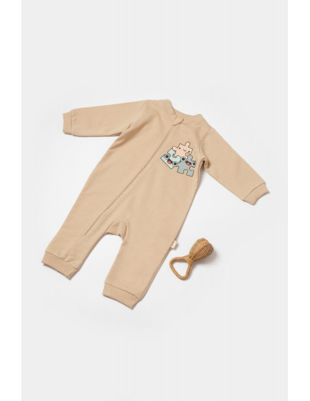 UP-BC-CSY8031-3,Salopeta cu fermoar, Two thread, BabyCosy, 100% bumbac organic, Stone (Marime: 3-6 Luni)
