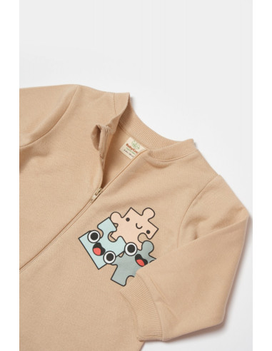 UP-BC-CSY8031-3,Salopeta cu fermoar, Two thread, BabyCosy, 100% bumbac organic, Stone (Marime: 3-6 Luni)