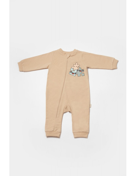 UP-BC-CSY8031-12,Salopeta cu fermoar, Two thread, BabyCosy, 100% bumbac organic, Stone (Marime: 12-18 Luni)
