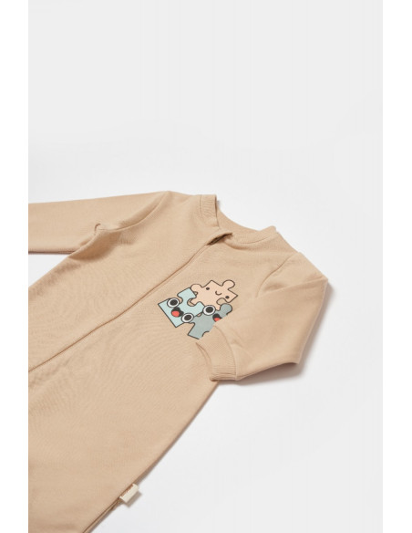 UP-BC-CSY8031-12,Salopeta cu fermoar, Two thread, BabyCosy, 100% bumbac organic, Stone (Marime: 12-18 Luni)