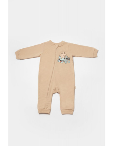 UP-BC-CSY8031-18,Salopeta cu fermoar, Two thread, BabyCosy, 100% bumbac organic, Stone (Marime: 18-24 Luni)