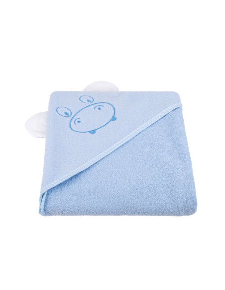 BN-BOC0123,Qmini - Prosop cu gluga cu urechi, Din bumbac, Dimensiune mare 80x80 cm, Blue Hippo